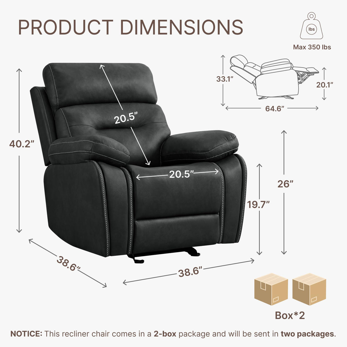 KISLOT Leather Recliner Chair Manual Sofa Rocker for Adults with Overstuffed Arm for Living Room Bedroom Home Theater Seating KISLOT