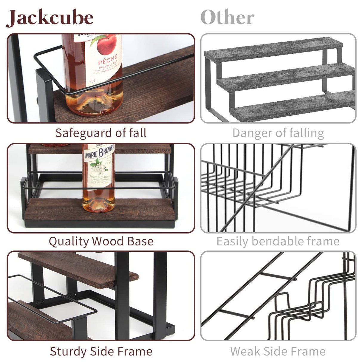 J JACKCUBE DESIGN Coffee Syrup Organizer Rack, Rustic Wood and Metal Wire, 3-Tier 12 Bottles Compartment Display Holder Coffee Station Bar Accessory for Syrup, Wine, Dressing(Black) - MK815A J JACKCUBE DESIGN