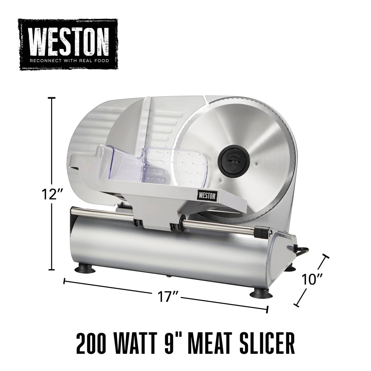 Weston Electric Meat Cutting Machine, Deli & Food Slicer, Adjustable Slice Thickness, Non-Slip Suction Feet, Removable 9" Stainless Steel Blade, Easy to Clean Weston