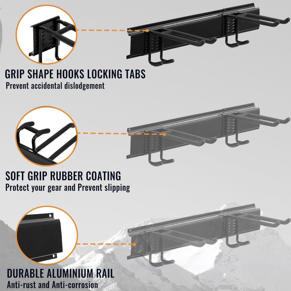 Aking Ace Wall Mount Tool Storage Rack, Heavy Duty Garage Storage Tool Organizer, Garden Tool Wall Hooks and Hangers, Hold Up to 350lbs Black Aking Ace