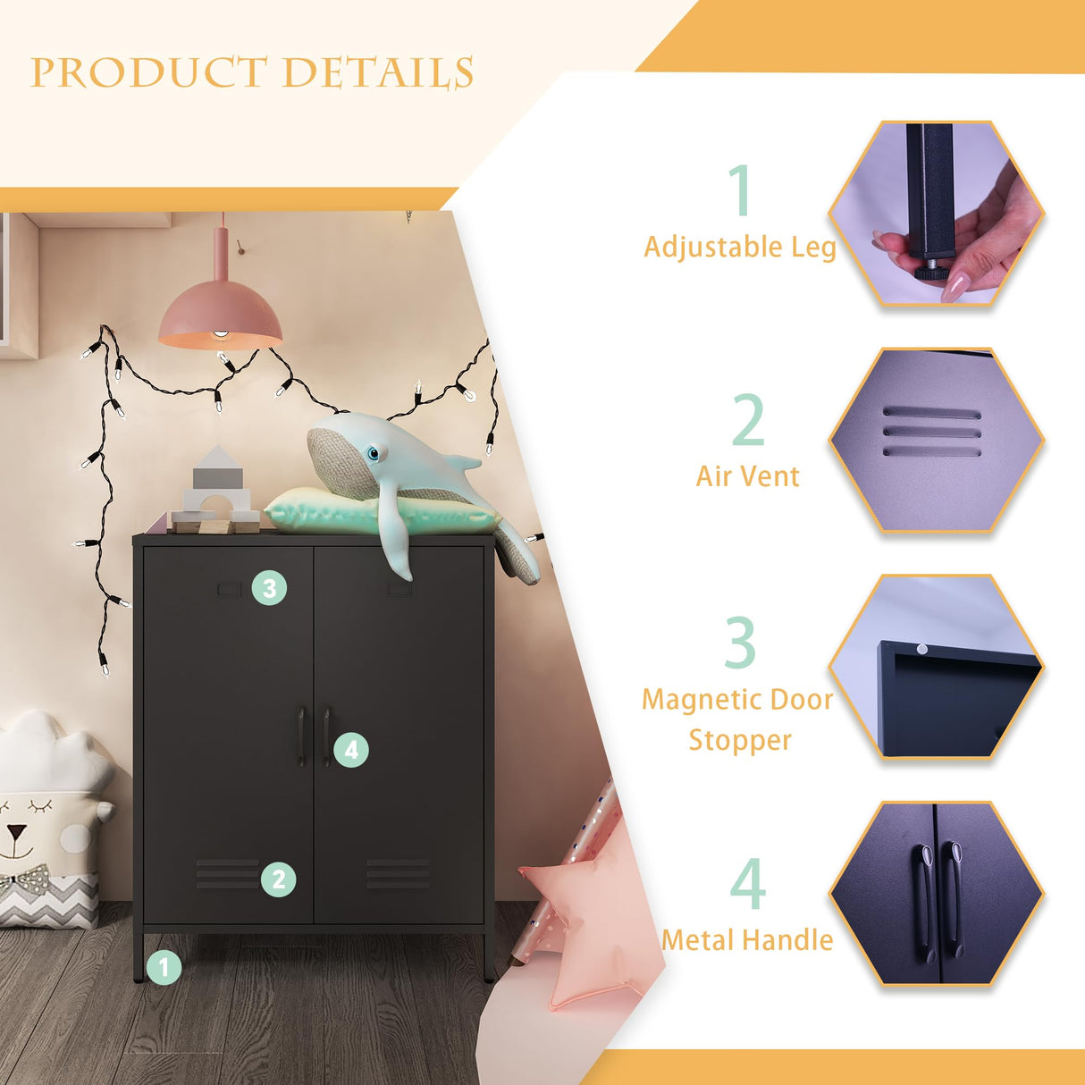 Steehoom Metal Storage Cabinet with 2 Door, Steel Locker Sideboard Buffet Cabinet Console Table for Home Office (Black) Steehoom