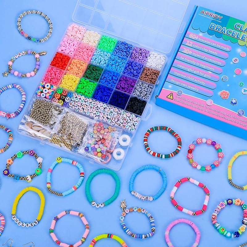 Clay Beads Bracelet Making Kit, 6500 Pieces, 24 Colors, Preppy Beads with Charms, DIY Jewelry Crafts for Kids 6-13 AIPRIDY
