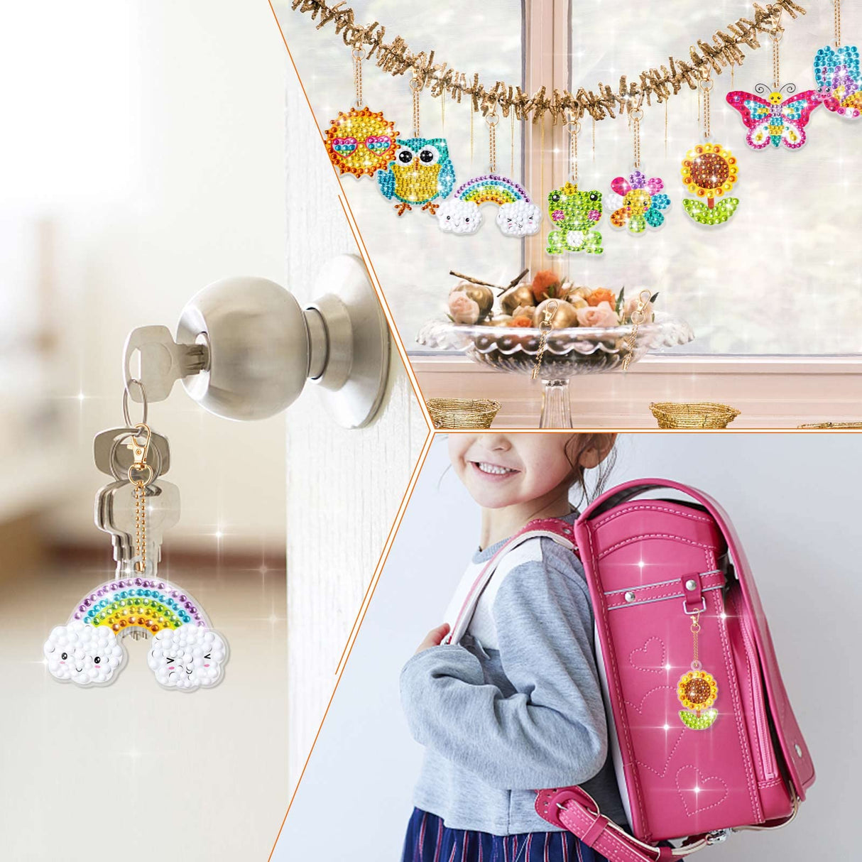 FFNIU Diamond Art for Kids, 15 Pack Diamond Art Painting Keychains, DIY Gem 5D Painting Arts and Crafts for Boys Girls Ages 6-8-12 (Garden Animals) FFNIU