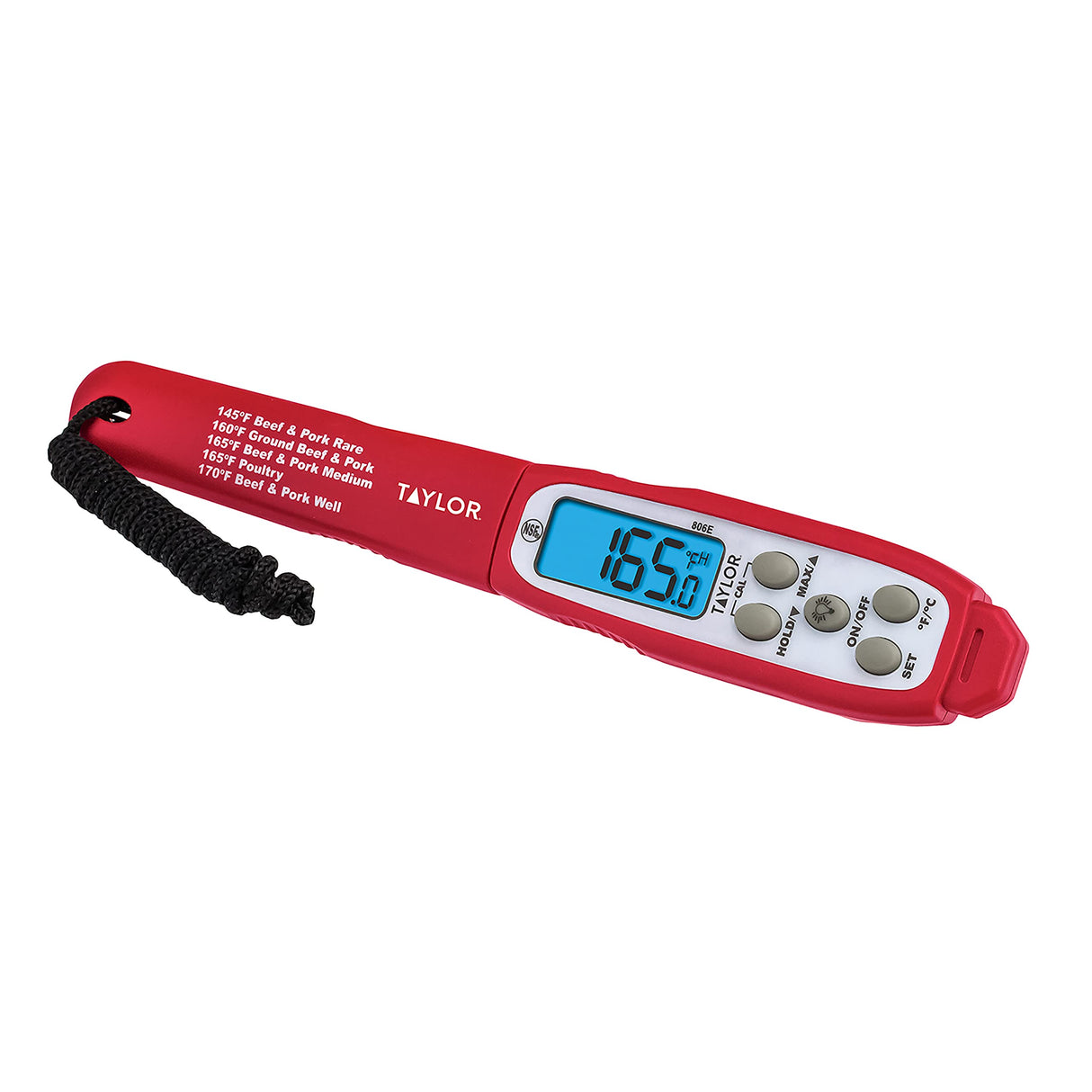 Taylor Digital Waterproof Thermometer with Bright Blue Backlight for Kitchen, Meat, Food, Grill, BBQ Cooking, Red, Standard,(806GW) Taylor