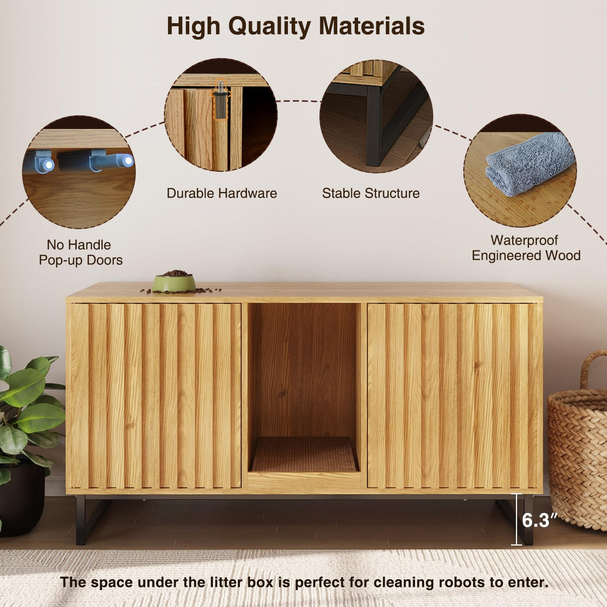 Fienveorn Cat Litter Box Enclosure for 2 Cats, 47.6’’ Litter Box Furniture Hidden with Cat Scratch Pad, Double Room Large Cat Cabinet, Indoor Cat House TV Stand Side Table,Cat Washroom Halitaa