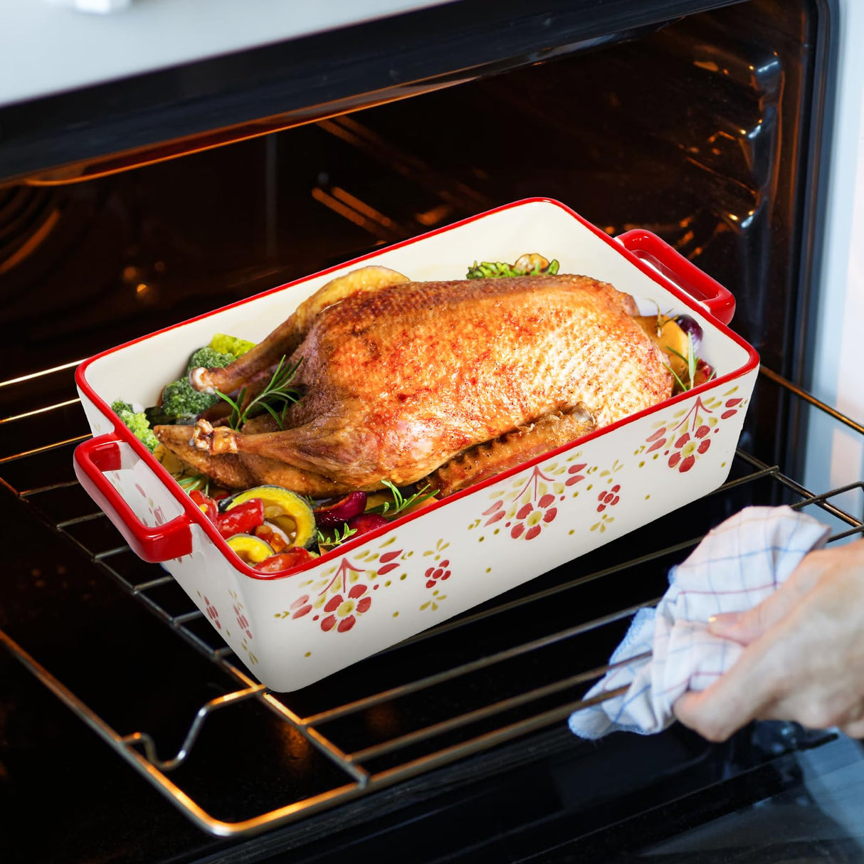 Peohud Set of 3 Casserole Dishes for Oven, Porcelain Baking Dishes with Handle, Large Rectangular Lasagna Pans, Ceramic Bakeware Set for Cooking, Kitchen, Cake Dinner, Banquet and Daily Use Peohud