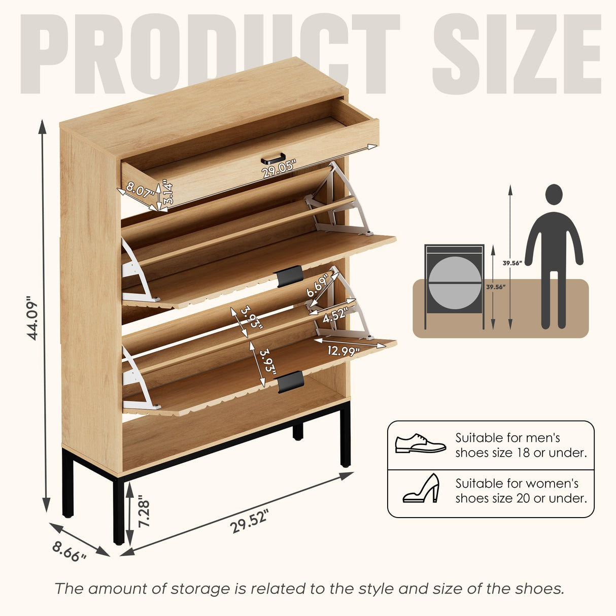 Brafab Shoe Storage Cabinet with 2 Flip Drawers&1 Small Drawer, Slim Entryway Shoe Organizer with Sun Pattern Doors for Sneakers,Light Beige Brafab