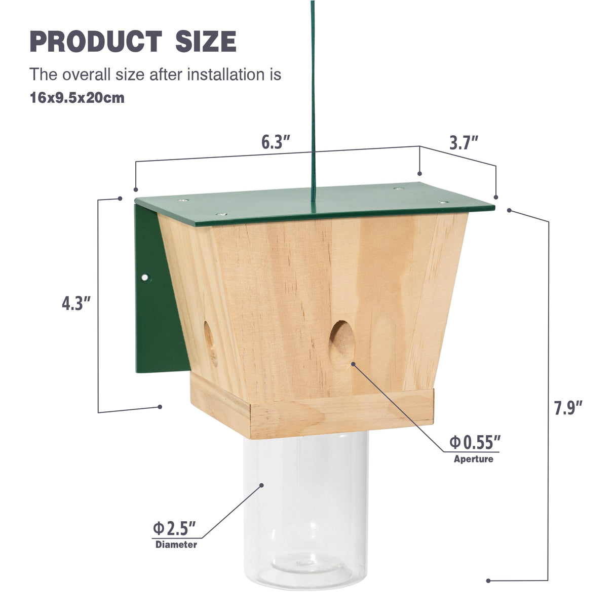 Carpenter Bee Trap for Outside - Green Pentroof Shed Style Nature Hanging Wood Carpenter Bee Traps Outdoor - Best Bee Trap - Insect Traps with Removable Vault (1 Pack) Best Bee Trap