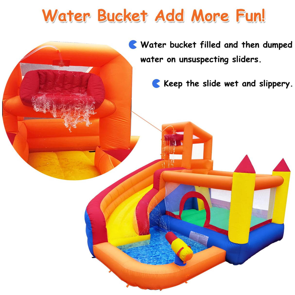 HuaKastro Inflatable Bounce House Water Slide – Backyard Water Park for Kids with Slide, Pool (Ball Pit), and Bucket Dump for Outdoor/Indoor Play, Perfect for Summer Fun (Blower Included) HuaKastro