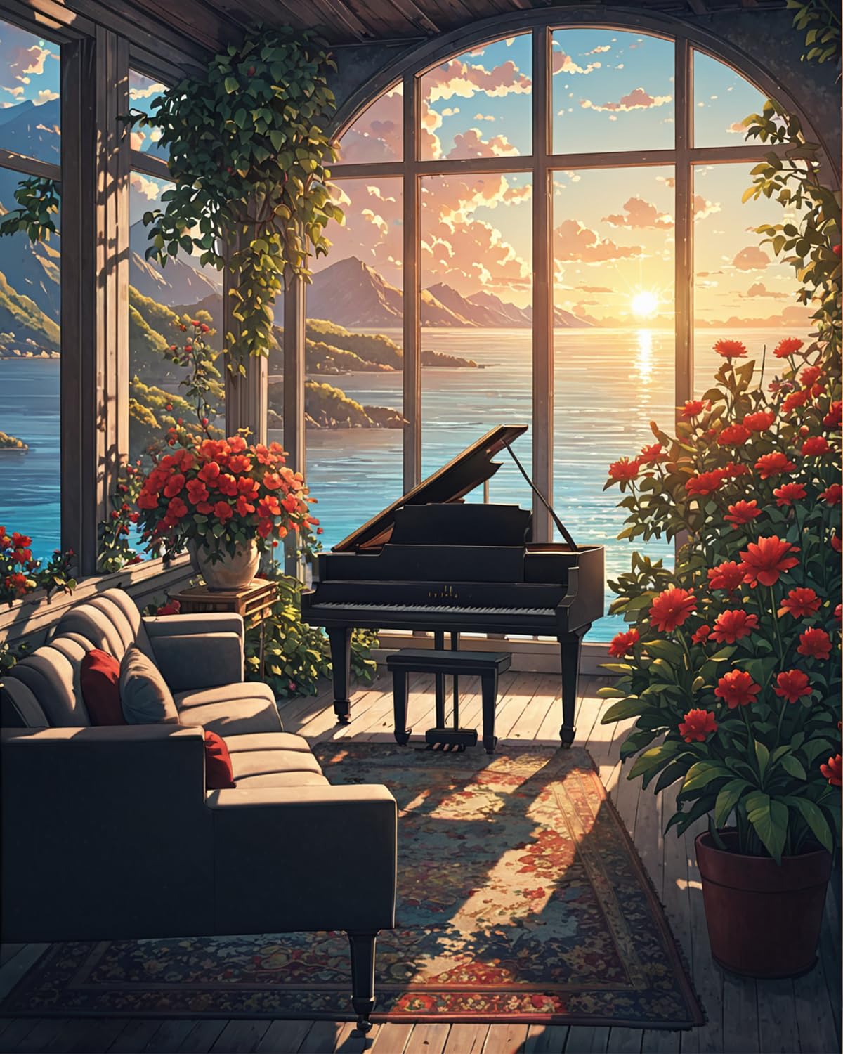 Lovepefe Beach Piano Paint by Numbers Kit for Adults Beginners Ocean Music Room DIY Oil Painting by Number Kits on Canvas Pretty Musical Art Painting by Numbers for Gifts Home Wall Decor 16x20 Inch Lovepefe