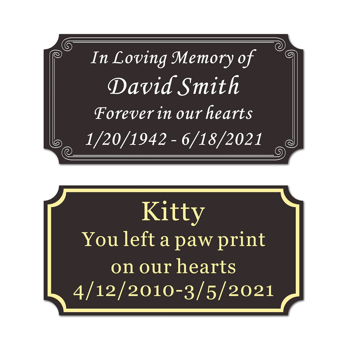 Size: 2" H x 4" W, Custom Elegant Metal Engraved Plate, Personalized Black Solid Brass or Stainless Steel Laser Engraved Name Plates with Adhesive Backing or Screw, Silver or Gold Etched Letters SINYUDUN