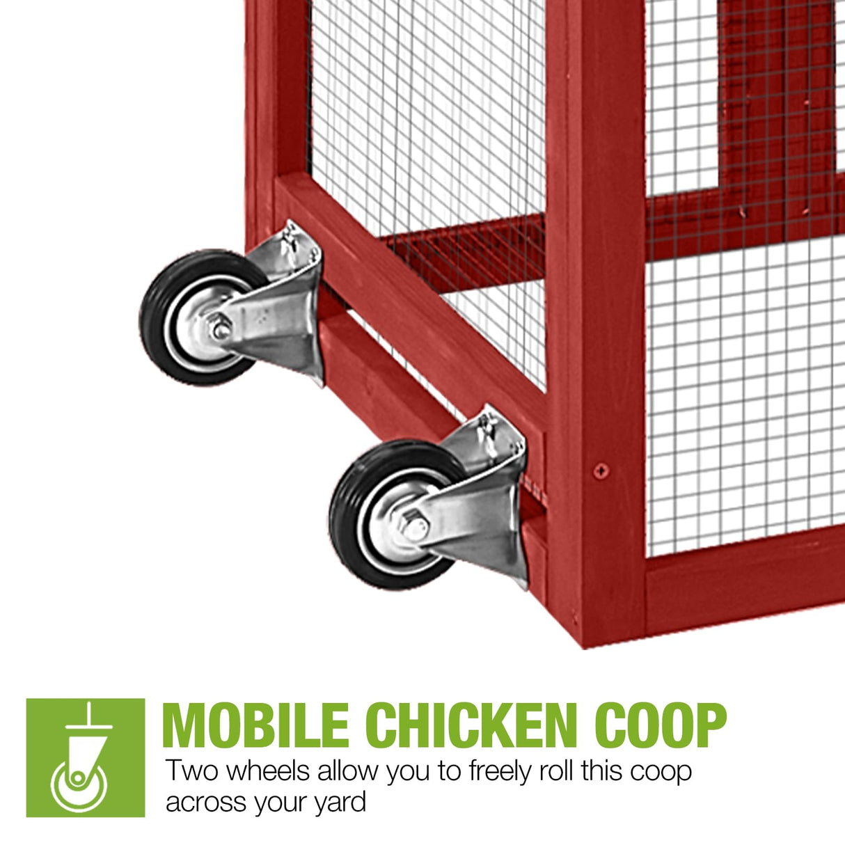 GUTINNEEN Chicken Coop Mobile Chicken House with Wheels Expandable Wooden Hen House 80.7" Outdoor Rabbit Hutch Movable with Large Nesting Box for 2-4 Chickens (Red) GUTINNEEN
