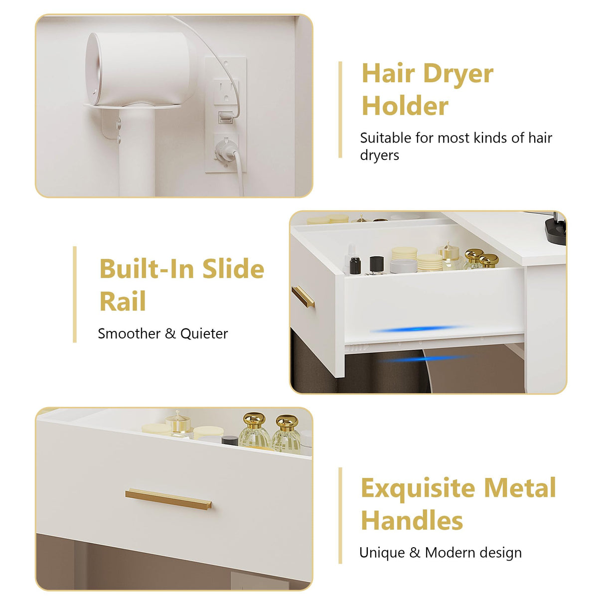 Vanity Desk with LED Lights Mirror & Power Outlet, Small Makeup Vanity Table Set with Storage Drawers & Chair, 3 Lighting Modes & Adjustable Brightness, Dressing Table for Women Girls Bedroom, White Xixini