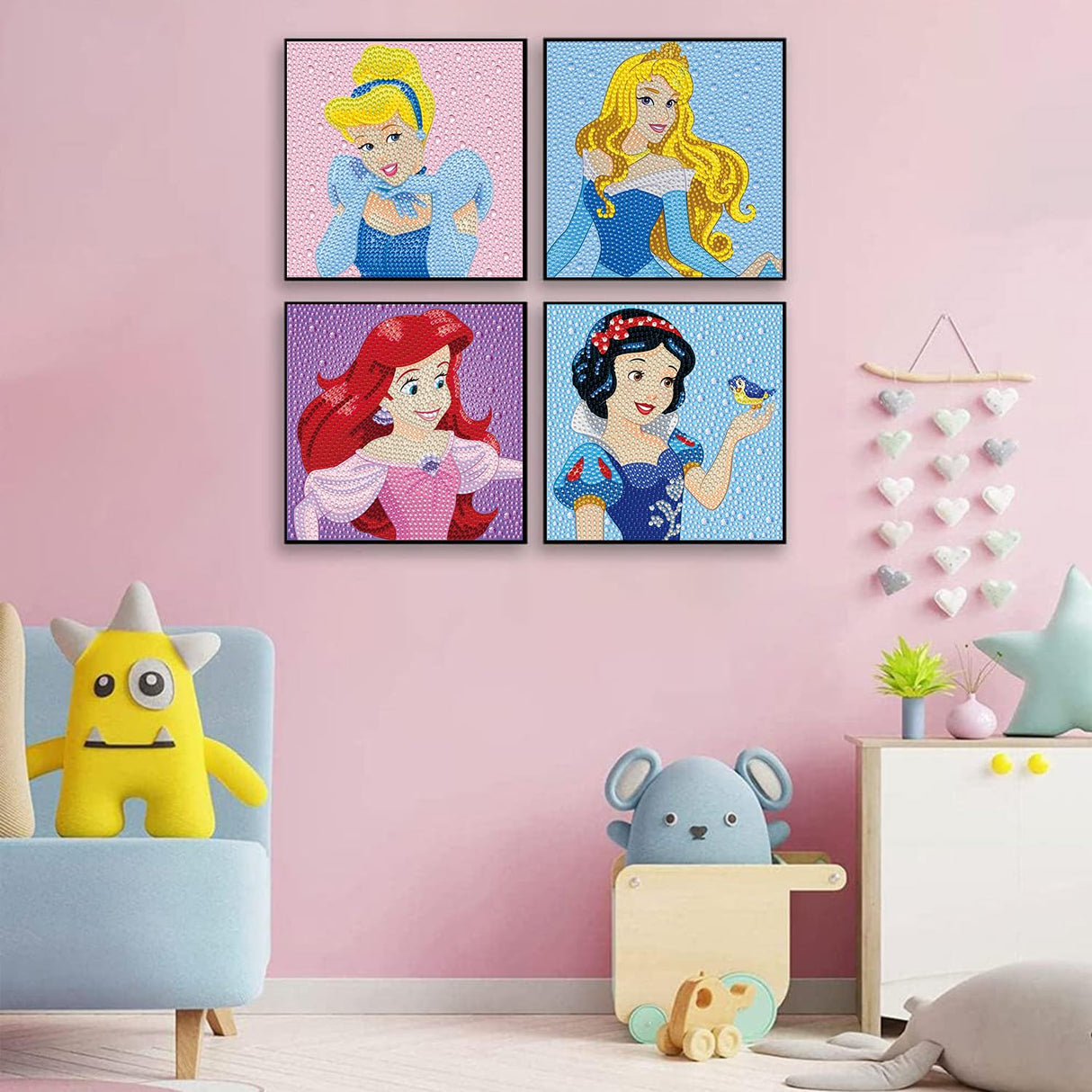 YSUNETER Diamond Painting Kits for Kids Beginner - 4 Pack DIY 5D Full Drill Diamond Art Kits for Children, Cute Round Crystal Rhinestone Gem Art Crafts Home Wall Art Decor 5.9 x 5.9 Inches YSUNETER