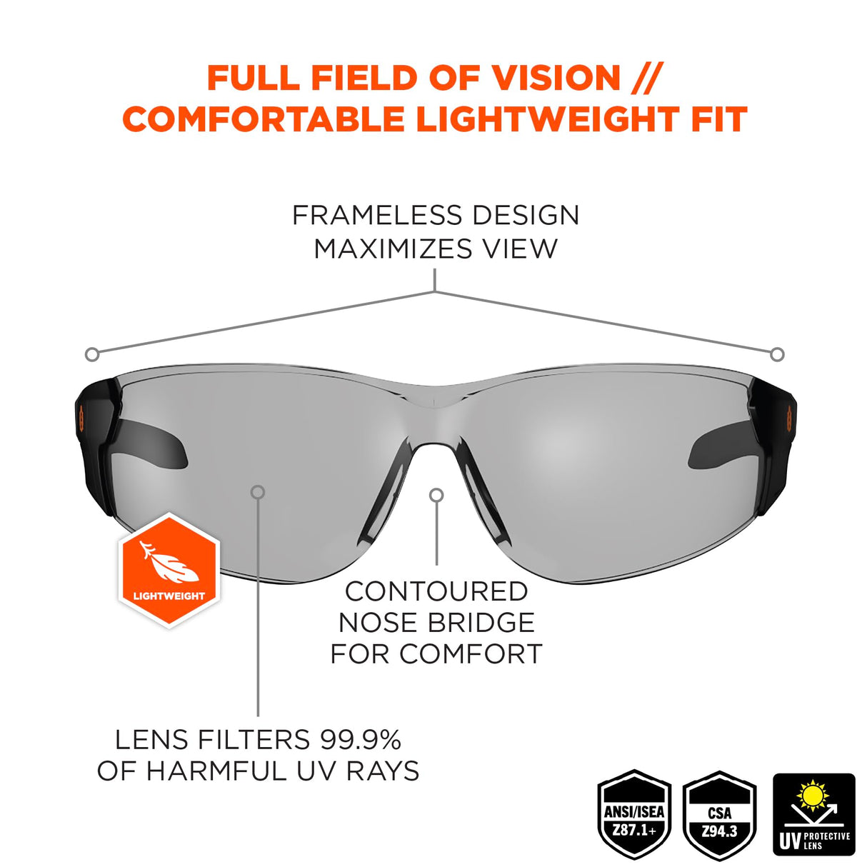 Ergodyne Skullerz SAGA Framless Safety Glasses, Anti Fog Lens Treatment Ergodyne