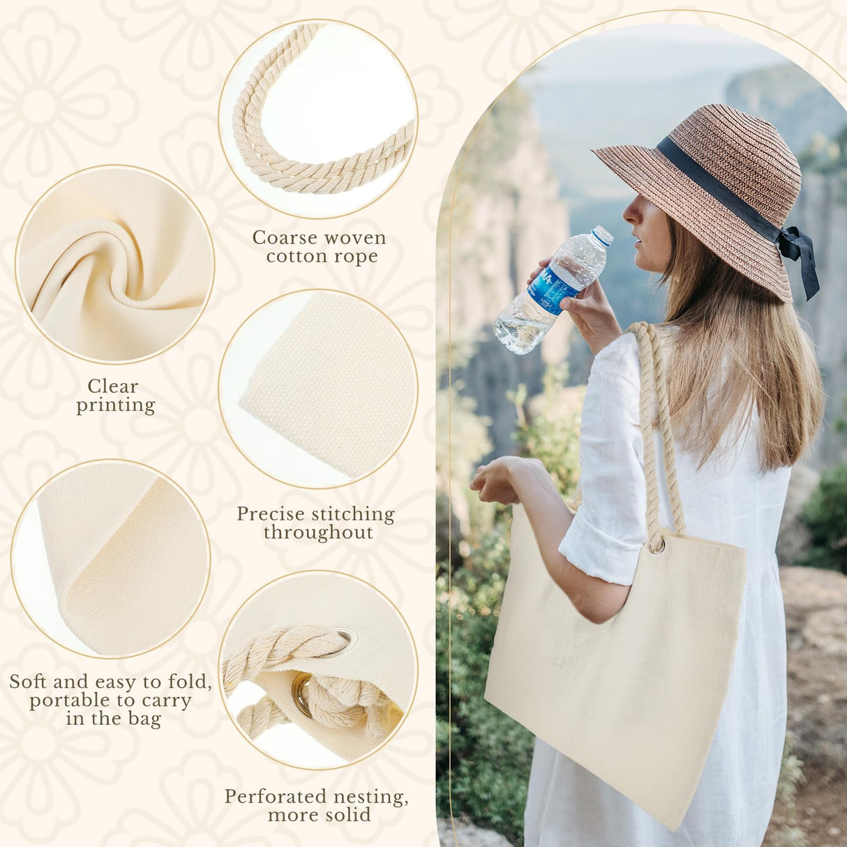 Sweetude 12 Pcs Large Sublimation Polyester Custom Tote Bags 18.5 x 15 x 3.94 Inch Sublimation Blank Tote Bags Reusable Grocery Bags with Cotton Rope Handle for DIY Tie Dyed Souvenir Party Event Gifts Sweetude