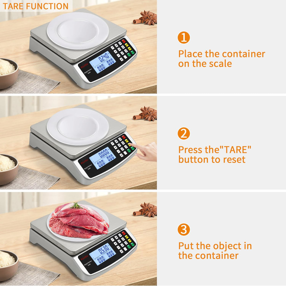 Food Scale 88lb/40kg Large Digital Kitchen Scale 0.05oz/1g with Price Computing Commercial Scale 304 Stainless Steel gram Scale for Baking Cooking Meat Restaurant ,USB or AA Battery(Included) RUJIXU