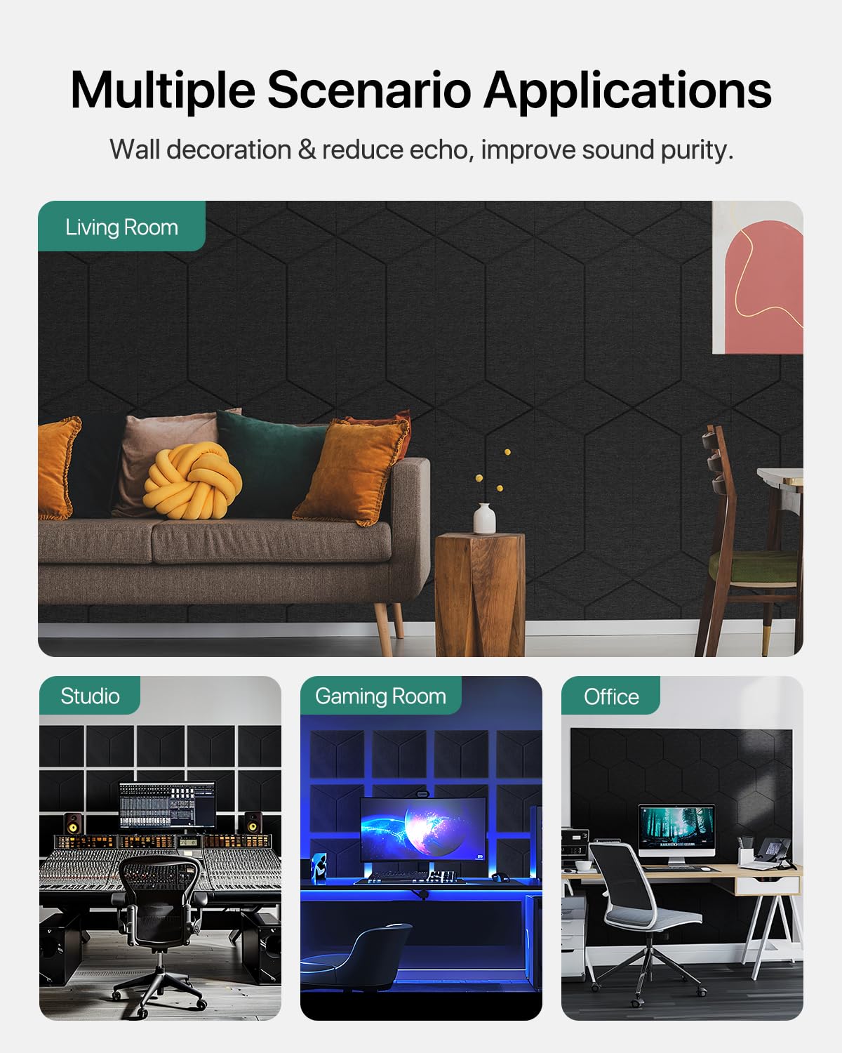 Soundsbay Sound Proof Foam Panels for Walls, 12 Pack Soundproof Wall Panels Self Adhesive, High Density Sound Proofing Panels for Walls, Home Studio, Living Room 12" X 10" X 0.4" Y-Line Black Soundsbay