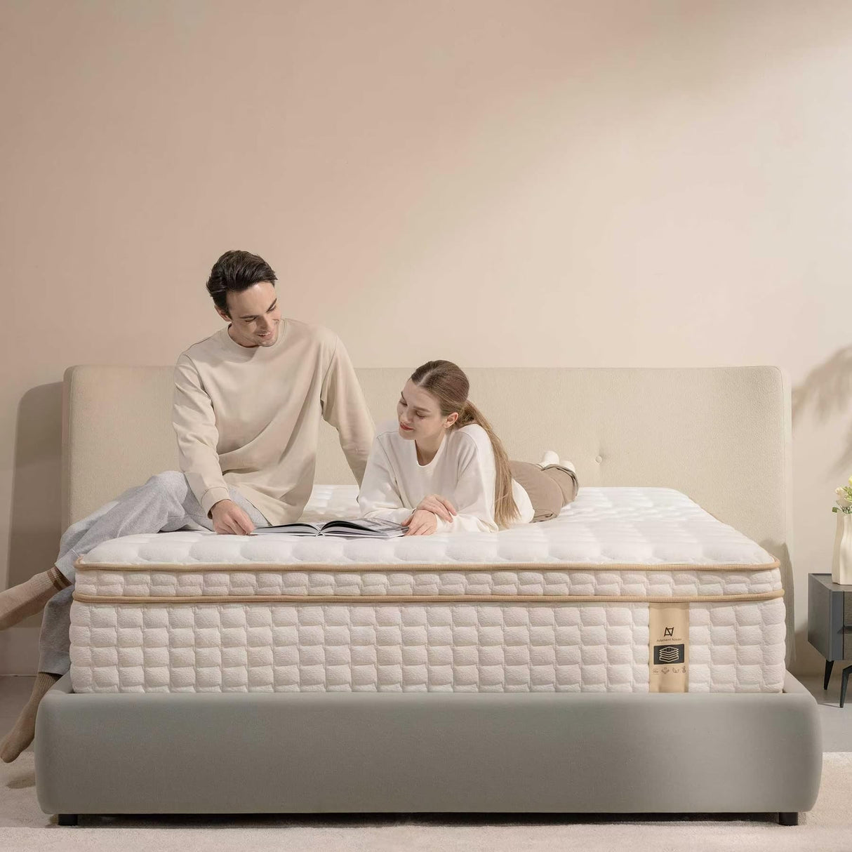 AN Adamant Noyau 12 Inch King Size Mattress in a Box, Memory Foam Hybrid Mattress for Motion Isolation, Pocket Spring and Soft Foam, Pressure Relief, Medium Firm Support AN Adamant Noyau