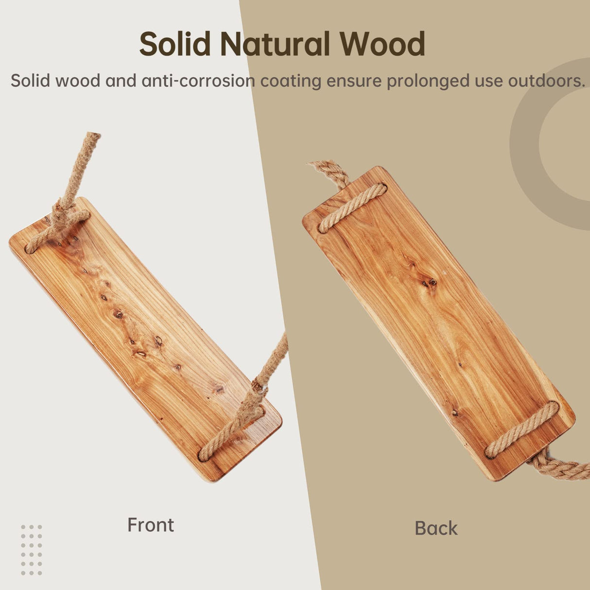 Wooden Tree Swing,500lbs Load Capacity Wooden Swing for Adults & Kids,Adjustable Height,Waterproof Hanging Swing Seat for Indoor,Outdoor,Backyard,Garden,Playground (Adult) BATTIPAW