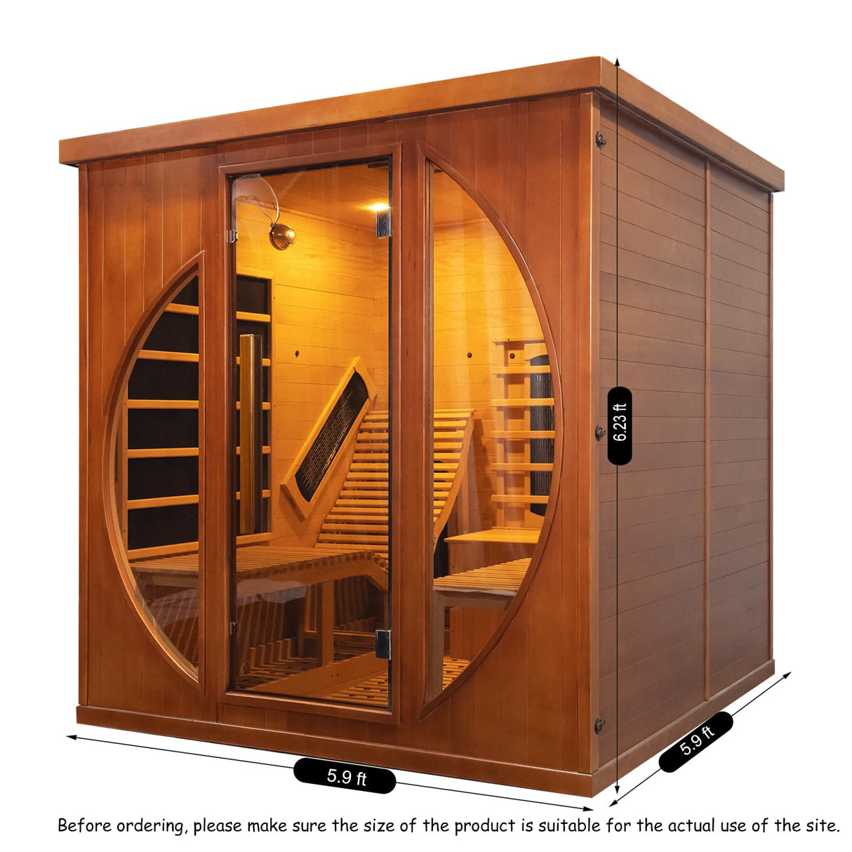 Smartmak Far Infrared Two Person Wood Sauna, Canadian Red Cedar Home Luxurious Wooden Spa Room with Recliner, 3400W Indoor Sauna Detox Therapy with Bluetooth Speaker, Light, Oxygen Bar, 9 Heaters Smartmak