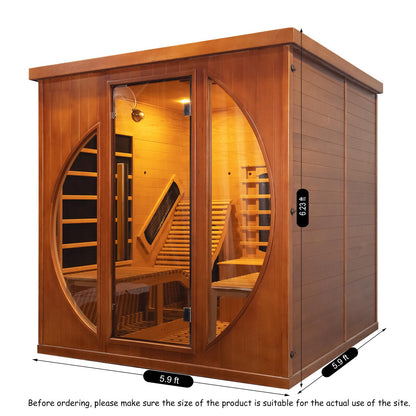 Smartmak Far Infrared Two Person Wood Sauna, Canadian Red Cedar Home Luxurious Wooden Spa Room with Recliner, 3400W Indoor Sauna Detox Therapy with Bluetooth Speaker, Light, Oxygen Bar, 9 Heaters