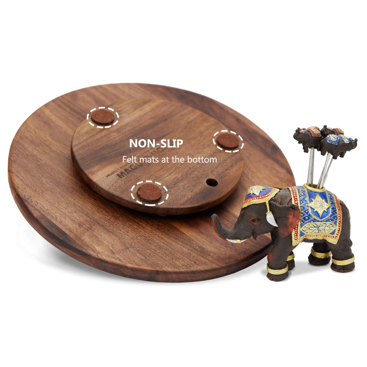 MAGIGO 12 Inches Black Walnut Wood Lazy Susan, Solid Wooden Round Kitchen Turntable Rotating Tray MAGIGO