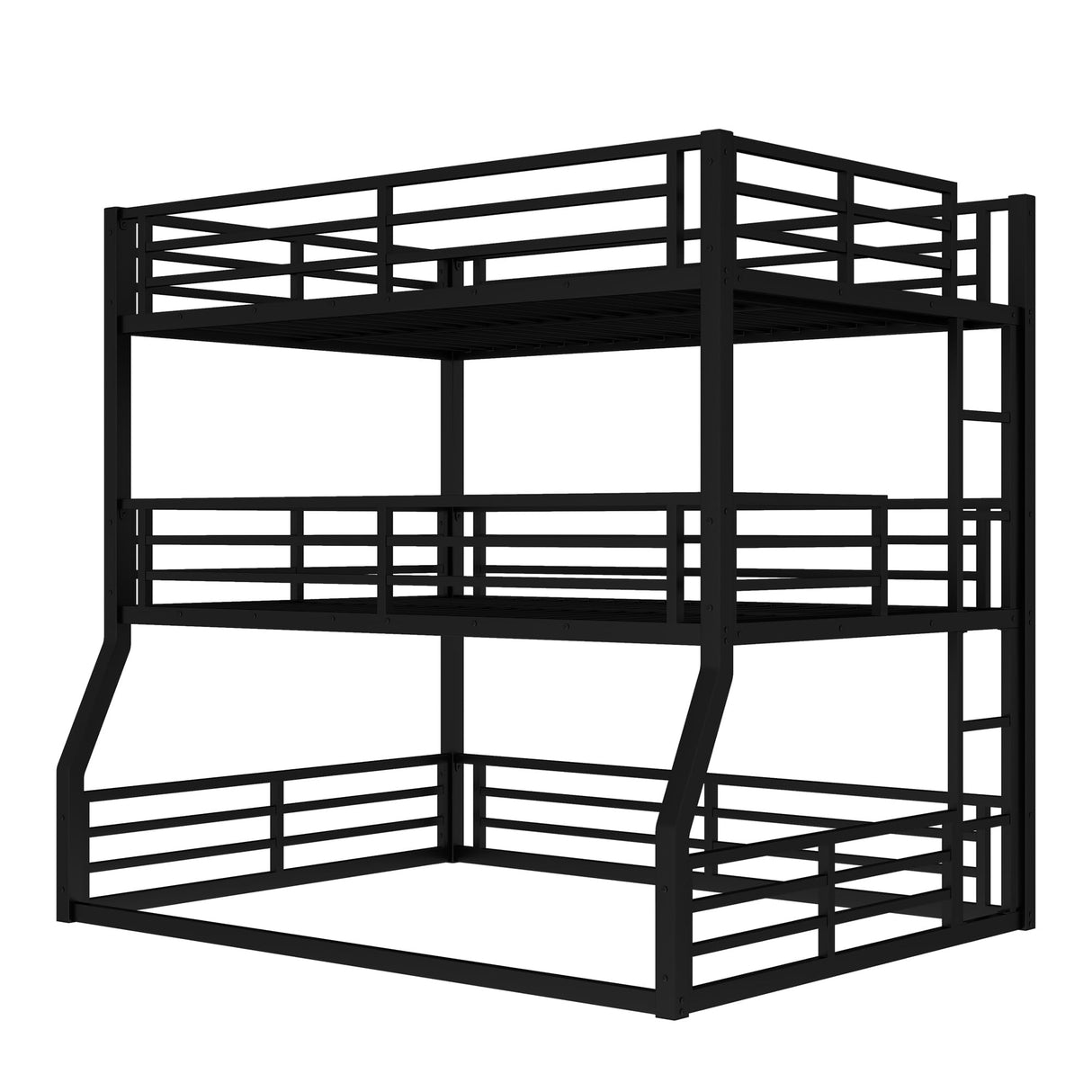 Bellemave Heavy Duty Triple Bunk Bed for Multiple Kids,Full Over Full Over Queen Size Bunk Beds with Storage Board for 3 Kids,Metal Triple Bed for Boys Girls,Black Bellemave