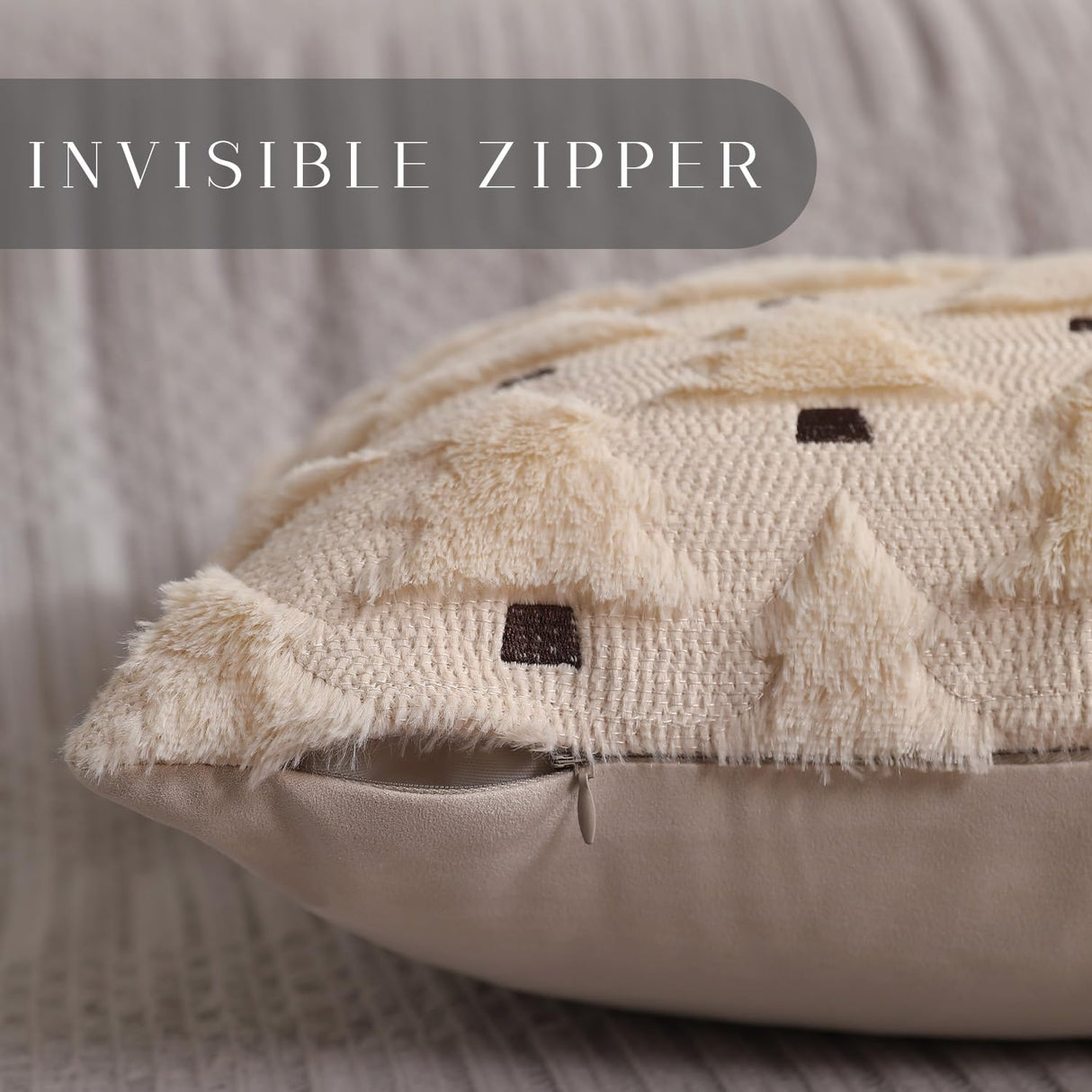 Allorry Christmas Pillow Covers 18x18 inch Set of 2 Xmas Decorations Soft Plush Faux Fur Wool Beige Christmas Tree Throw Pillow Cases Winter Holiday Decor for Sofa Living Room PT-002C18 Allorry