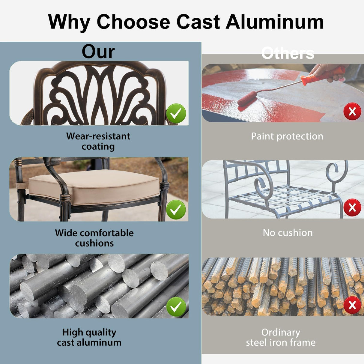 AIWOEN 9-Piece Cast Aluminum Patio Furniture, Outdoor Dining Sets for 8 Include 87" Rectangular Patio Dining Table and 8 Stackable Chairs with Cushions & Umbrella Hole (Bronze) AIWOEN