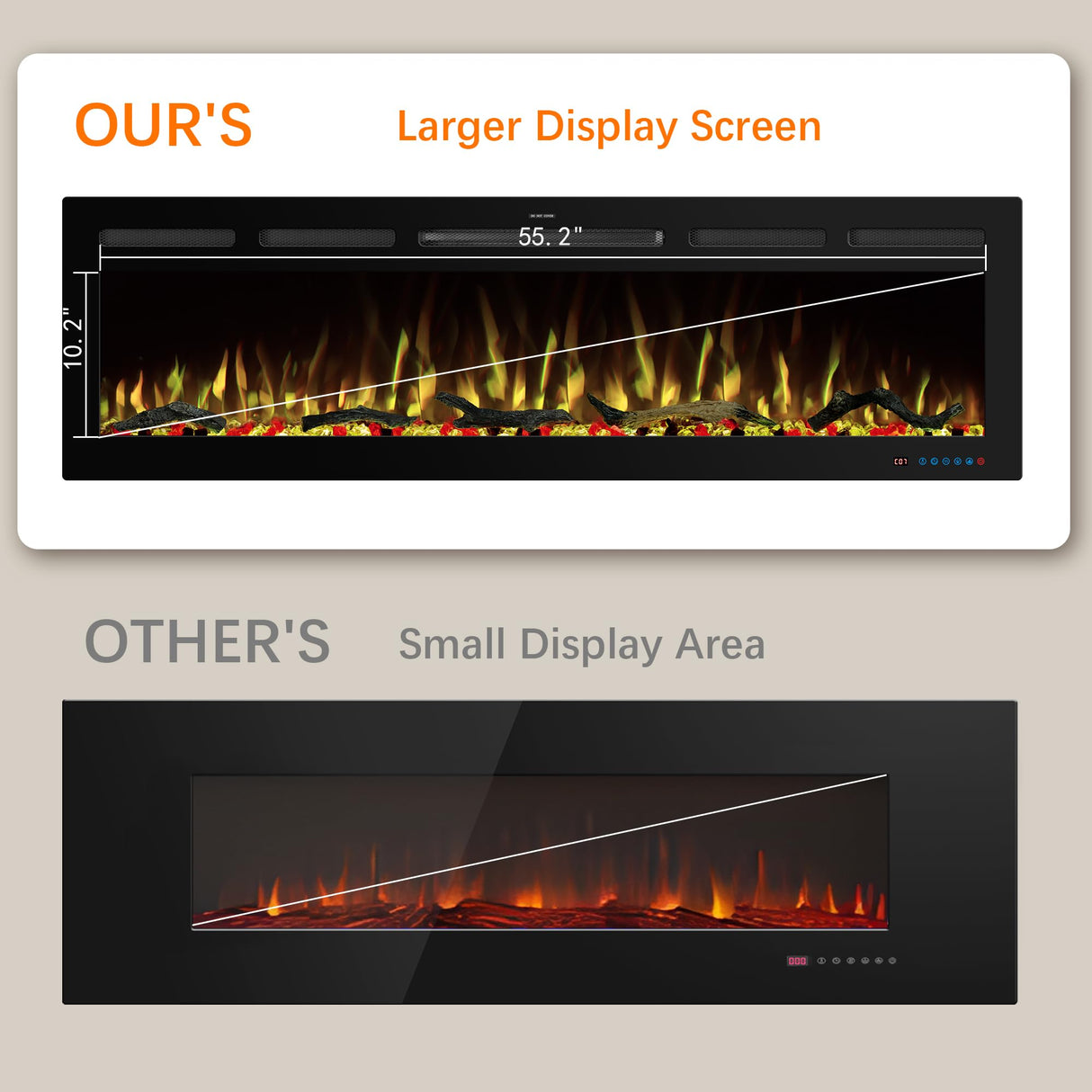 Kentsky 60" WiFi Electric Fireplace Inserts, Recessed and Wall Mounted Fireplace Heater W/Adjustable Flame Color & Brightness, Thermostat, 9H Timer, App and Remote Control, Low Noise, 750/1500W Kentsky