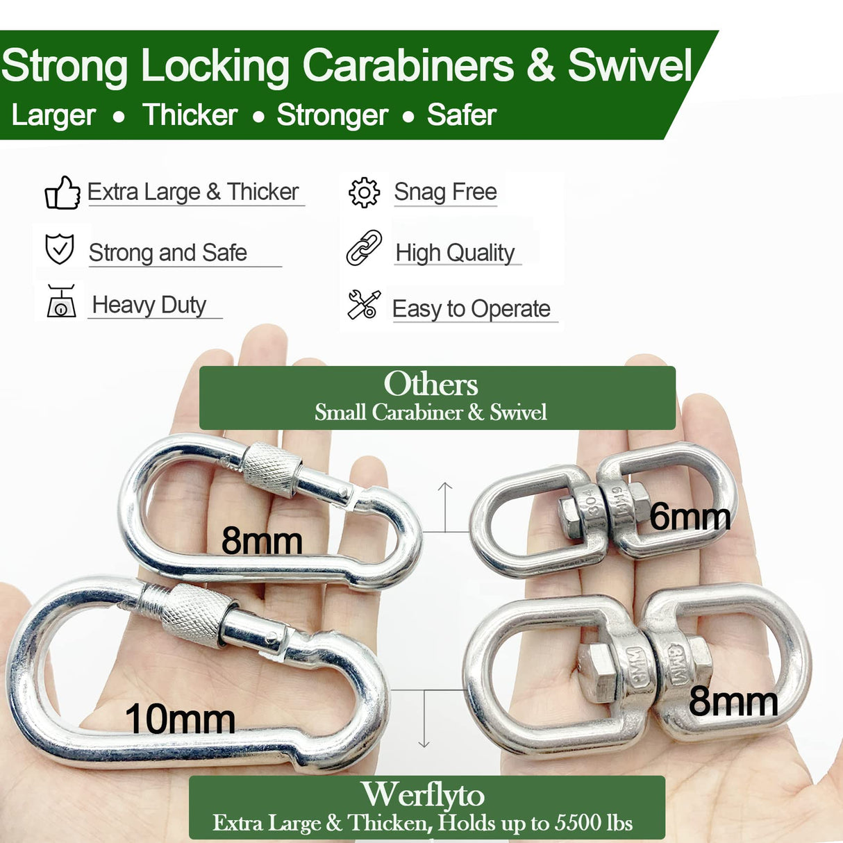 Werflyto Safe Tree Swing Hanging Straps Kit, 3FT/10FT/15FT/20FT, Heavy Duty Holds 5500LBS Extra Long Adjustable Tree Swing Straps, Easy & Fast Way to Hang Any Swing or Hammock(15 FT) Werflyto