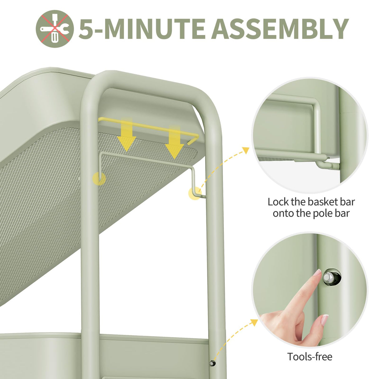 TOOLF 3 Tier Rolling Cart Storage Organizer, Metal Rolling Utility Cart with Wheels, Hooks & Bins Esthetician Craft Art Sturdy Storage with Pegboard for Bathroom, Kitchen, Office, Nursery Diaper TOOLF