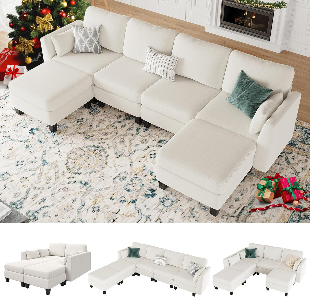 Huatean Home Modular Sectional Sofa, Convertible U Shaped Sofa Couch with High Density Memory Foam, 6 Seat Comfy Modular Sofa Couch for Living Room, Modern U Shaped Sectional Sofa, Ivory Beige Huatean Home