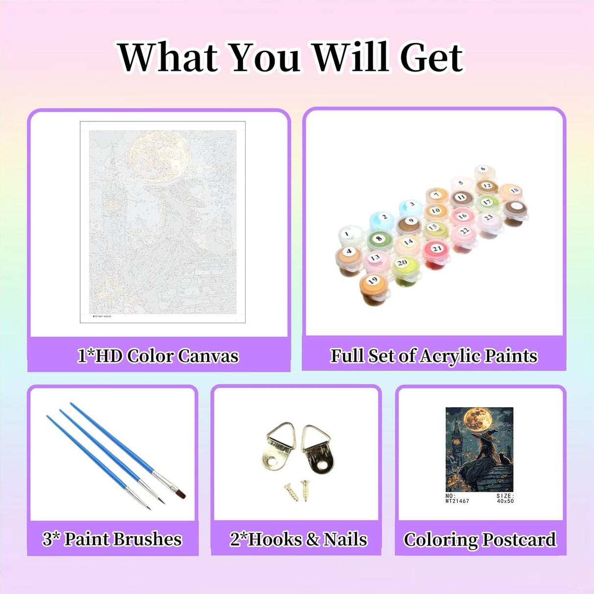 Gemozaic Halloween Paint by Numbers Kit for Adults - Witch Adult Paint by Number Kits on Canvas, Halloween Acrylic Oil Painting by Numbers Kits for Home Wall Decor 16X20 Inch Gemozaic