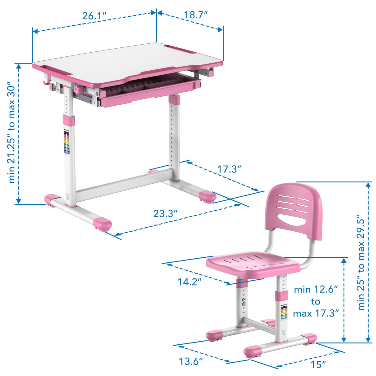 Mount-It! Kids Desk and Chair Set, Height Adjustable Sturdy, Girl Desk, Kids Art Desk, Kids Study Desk and Chair Set for Boys, Home School, Drafting Desk, Ergonomic Childrens Storage Drawer Pink Mount-It!