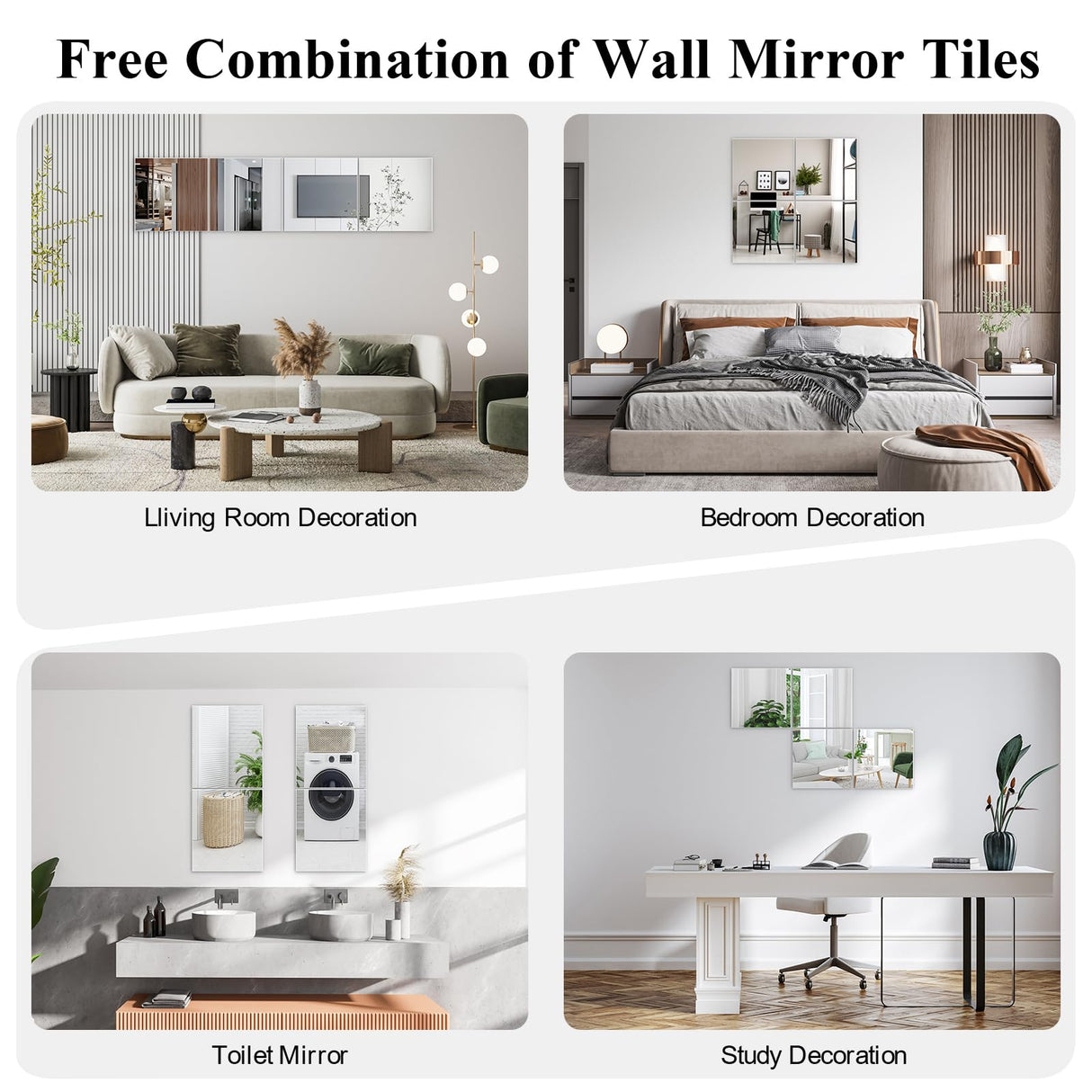 POASAS Mirror Full Length, 14x12 Inchx4PCS Wall Mirror Tiles,Full Body Mirror,Acrylic Shatterproof Mirrors for Bedroom,Door,Home Gym,Kids POASAS