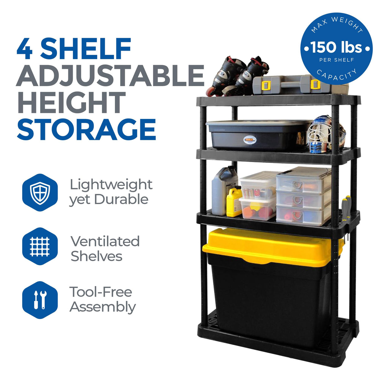 Gracious Living 4 Shelf Adjustable Height Medium Duty Storage Unit 14 x 32 x 54.5" Organizer for Home, Garage, Basement, & Laundry, Black (2 Pack) Gracious Living