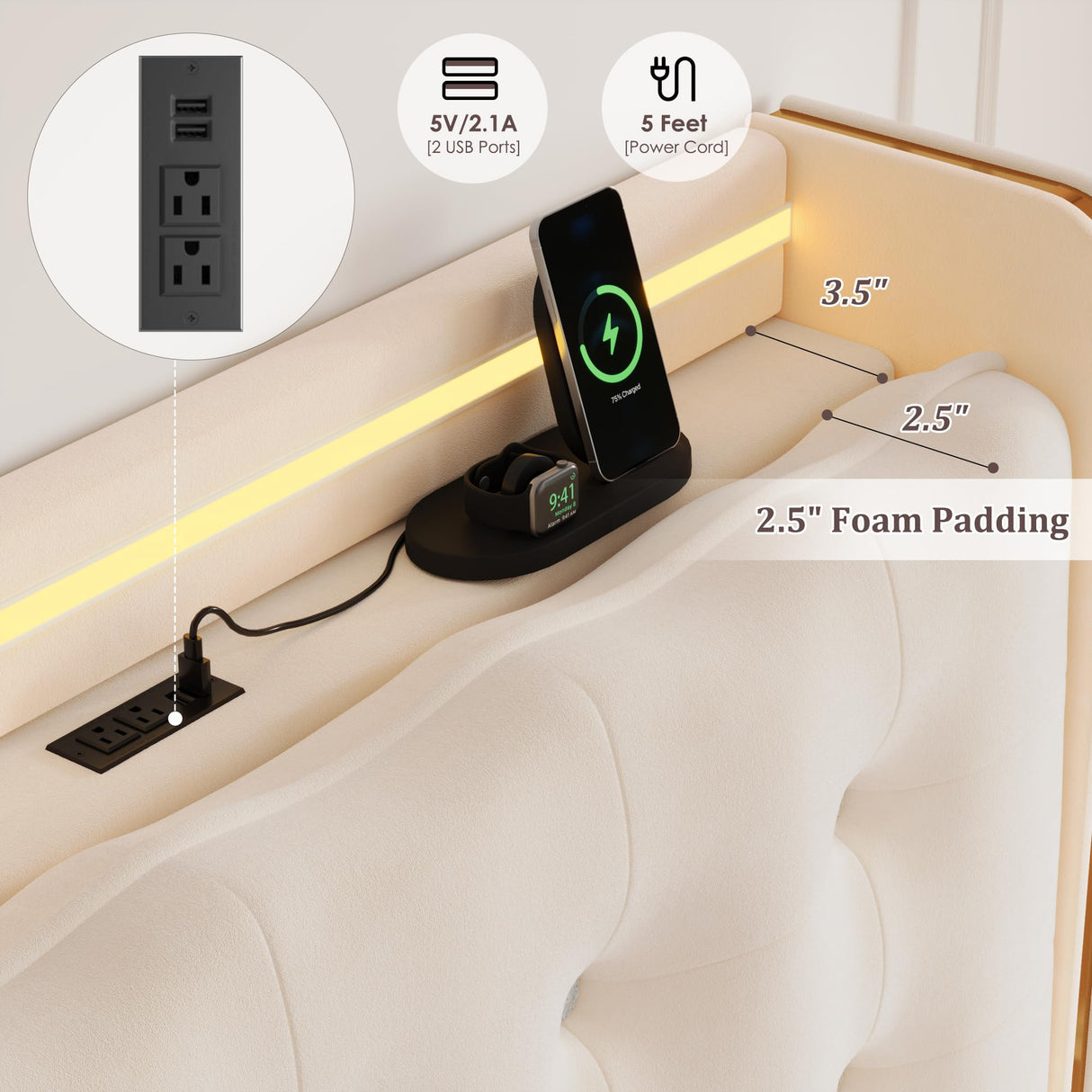 HITHOS Upholstered Twin Led Bed Frame with Charging Station and Storage Drawer, Velvet Princess Platform Bed Frames with Crystal-Button Tufted Headboard for Girls | Kids, No Box Spring Need, Beige HITHOS