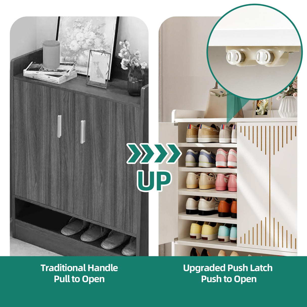 YITAHOME Shoe Cabinet with Doors for Entryway, 5-Tier White Shoe Storage Cabinet Modern Self-Supporting Wood Organizer Cabinet for Entryway Living Room Hallway, White&Gold YITAHOME