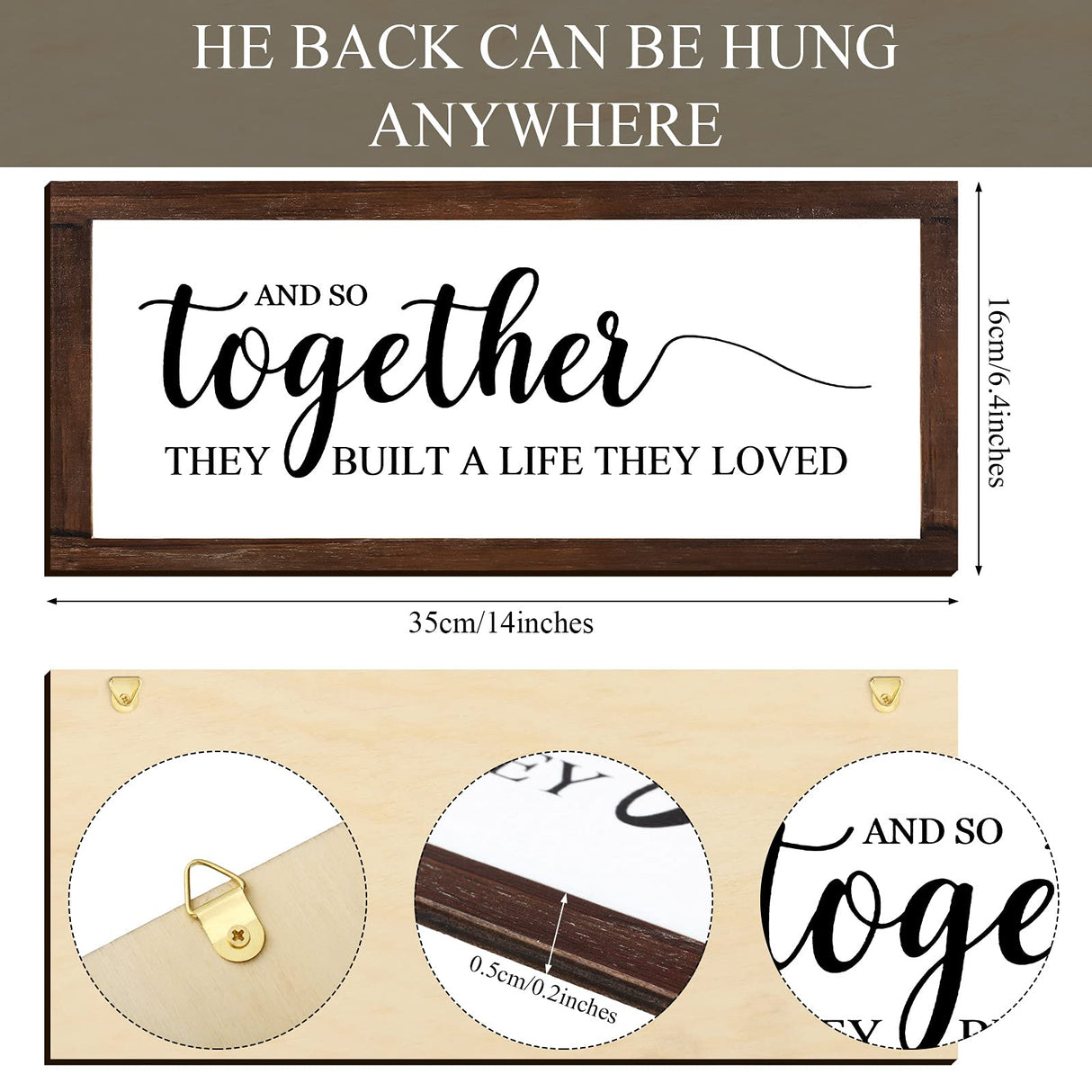 Together They Built A Life They Loved Sign 14 x 6.4 Inches Farmhouse Wall Decor Rustic Modern Framed Wood Sign Hanging Plaque for the Home Love Signs Decorations (And So Together Style) Jetec
