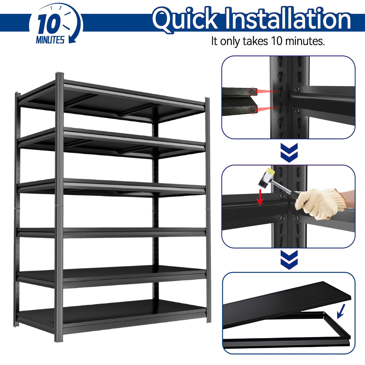 PRESTELION 78" H Storage Shelves Metal Shelving Unit and Storage 6 Tier Utility Rack Shelf Organizer Adjustable Shelves for Garage, Basement, Pantry,Commercial, Warehouse, Industrial, Black PRESTELION