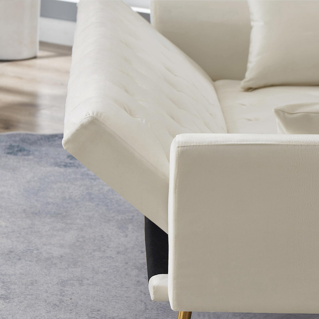 72"Modern Velvet Sofa Bed Futon,Convertible Folding Sleeper Couches with 3 Adjustable Backrests,Tufted Recliner Love Seat with Golden Chrome Legs for Living Room Apartment Home Office (Beige) Anwick