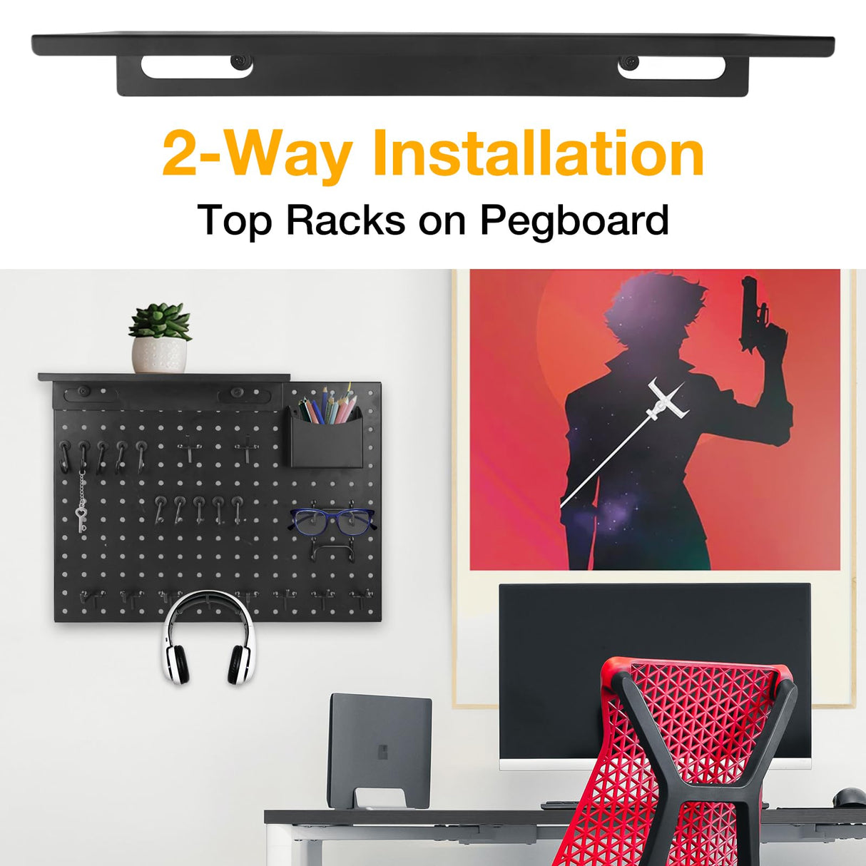 Metal Pegboard Shelf Set - 2Pack 11.7" Peg Board Shelving Racks Black Accessories Display Trays Tool Tiered Shelves for Office Craft Garage Kitchen Bathroom Pegboard Organization System (Medium) G.CORE