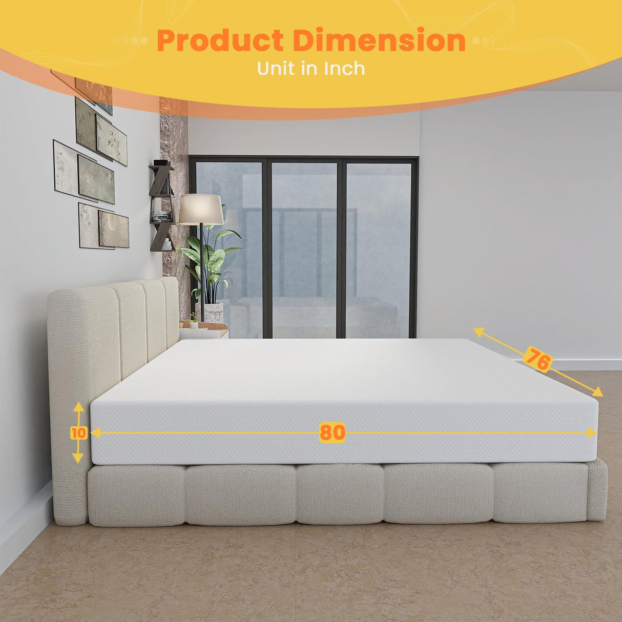 10 Inch King Size Mattress, Gel Memory Foam King Mattress, Pressure Relieving, Cooling Gel Foam, King Mattress in a Box, Certipur-Us Certified, Bed-in-a-Box, King, 80"L x 76"W x 10"Th, White NChanmar