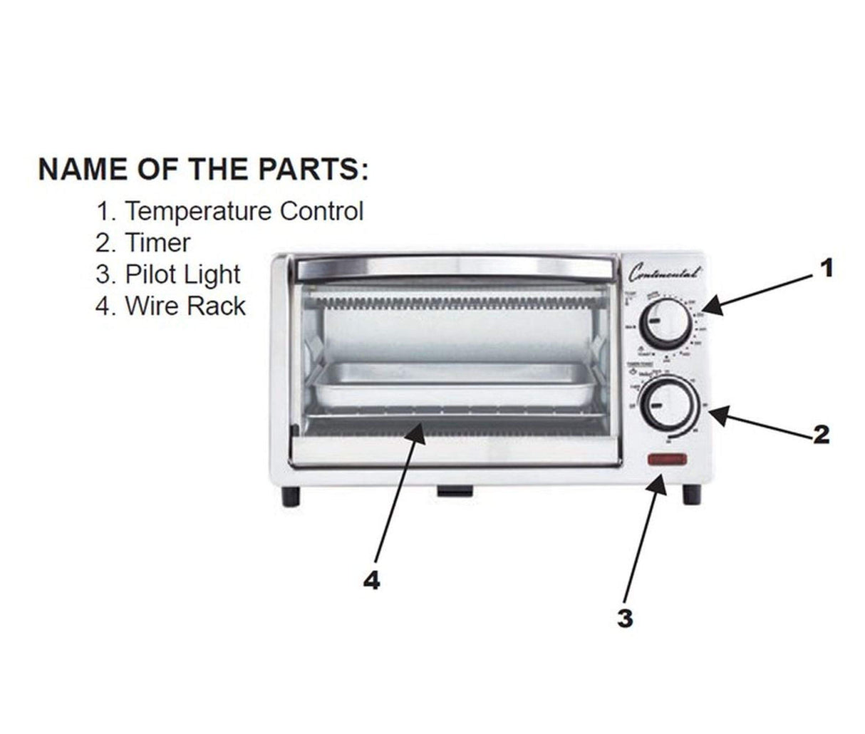 Continental Electric CE-TO101 Toaster Oven, 4 Slice, White Continental Electric