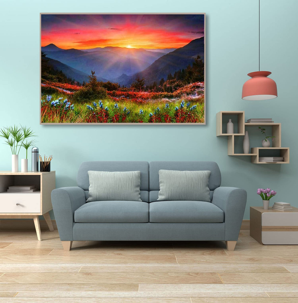 5D Diamond Art Painting Sunset , Large Size Mountain Diamond Painting Kits for Adults ,DIY Full Drill Rhinestone Arts and Crafts,Gem Art Painting with Diamond Home Wall Decor Flower (27.5 X 15.7inch) pchmcu