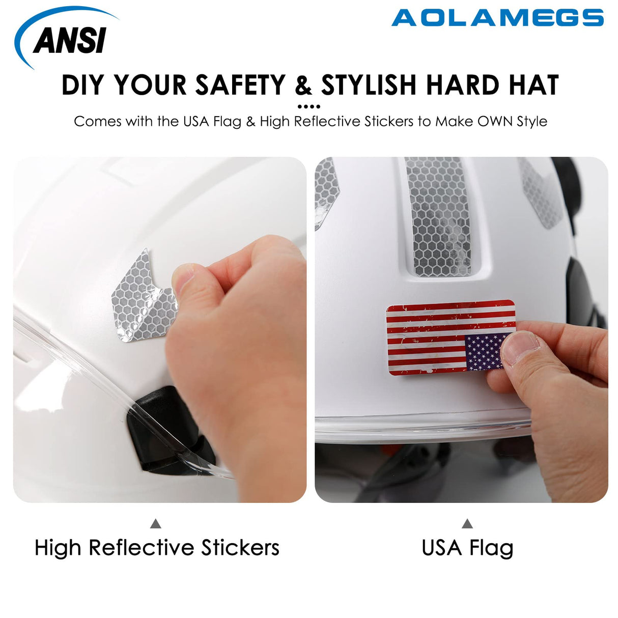 Hard Hats Construction OSHA Approved - ANSI Z89.1 Reflective Construction Worker Hat, Vented White Hard Hat with Visor for Men Women, ABS Safety Helmet for Adults,Removavle Chin Strap Aolamegs