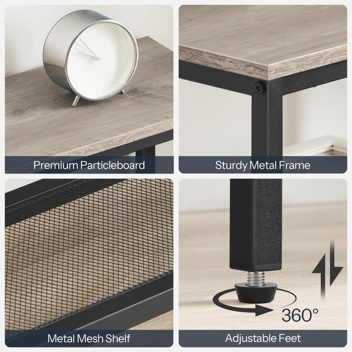 HOOBRO Console Table, Narrow Side Table, Sofa Table, 4-Tier Industrial Hallway Table with Metal Mesh Shelf and Adjustable Feet, for Entryway, Living Room, Hallway, Greige and Black BG79XG01 HOOBRO