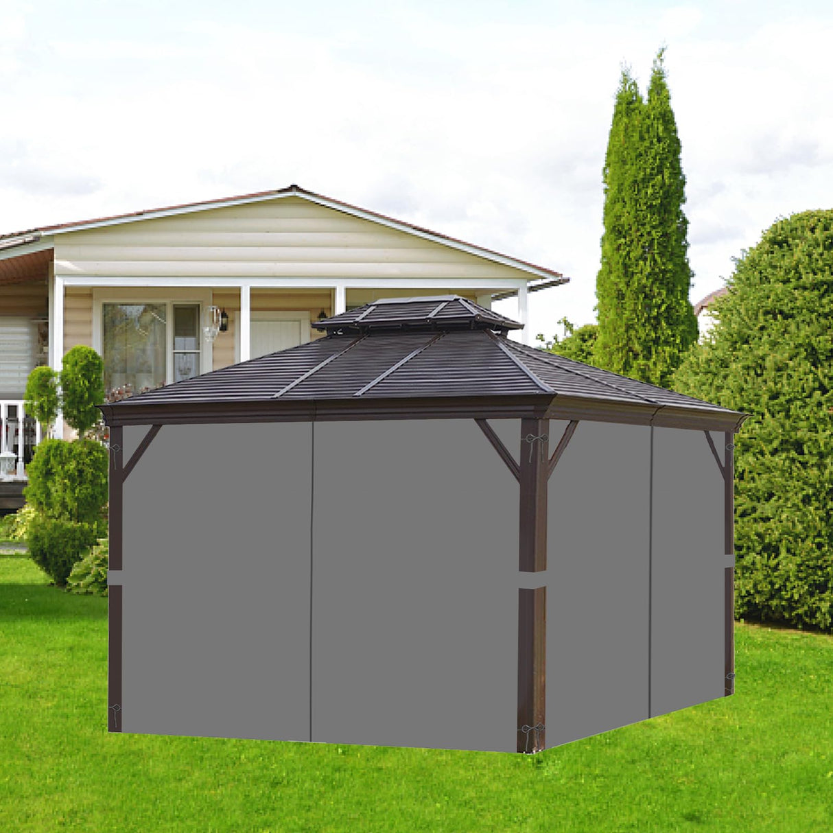 homegroove Gazebo Curtains Outdoor Waterproof 10 * 10ft, Privacy Curtains 4-Panels, Gazebo Replacement Curtain with Zipper for Garden, Patio, Yard (Only Curtains) Gray homegroove